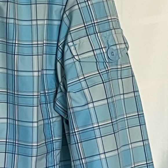 Eddie Bauer Hooded Jacket Womens SZ Large Full Zip Blue Plaid Pocket On Sleeve - Picture 3 of 9